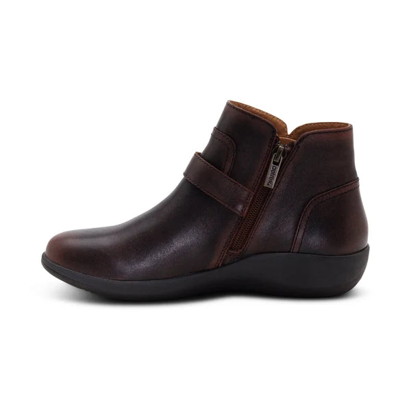 Aetrex Women's Leah Buckle Side Zip Ankle Boot in Cordovan
