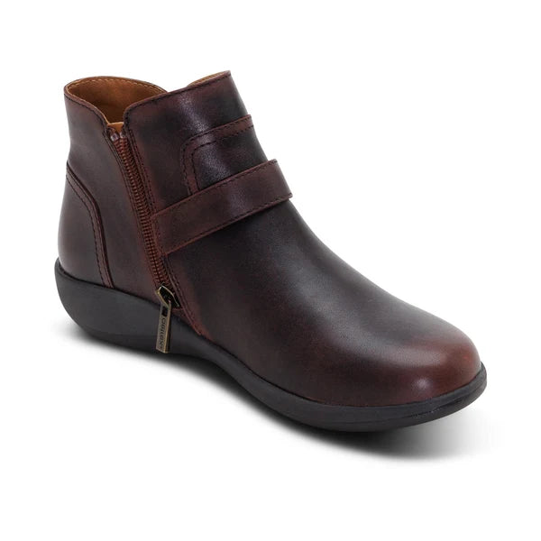 Aetrex Women's Leah Buckle Side Zip Ankle Boot in Cordovan