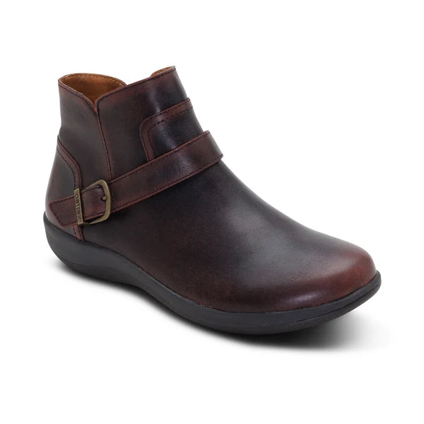 Aetrex Women's Leah Buckle Side Zip Ankle Boot in Cordovan