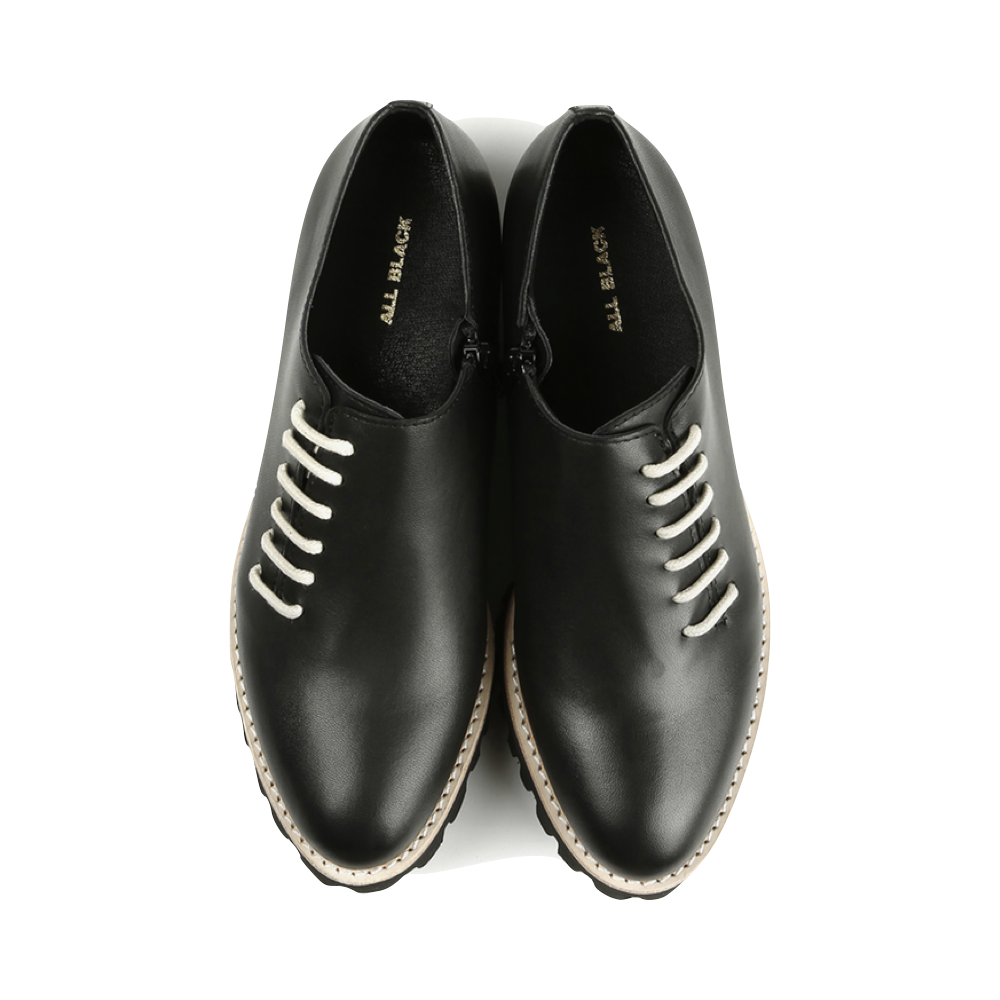 Top-down view of ALL BLACK Footwear Side Cord Inside Zip Shoes for women.