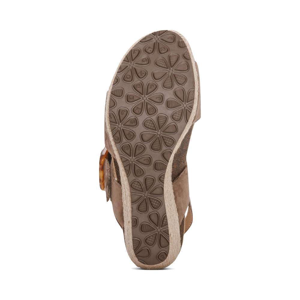 Bottom view of Aetrex Ashley Arch Support Wedge Sandal for women.