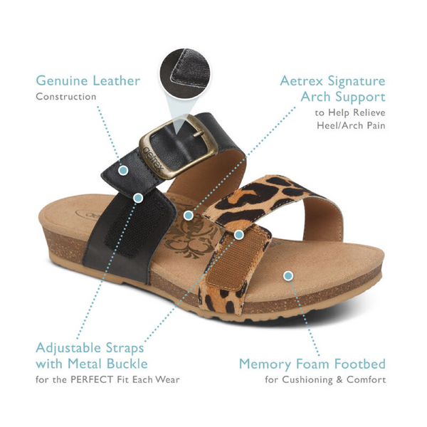Aetrex Women's Daisy Adjustable Slide Sandal (Leopard)