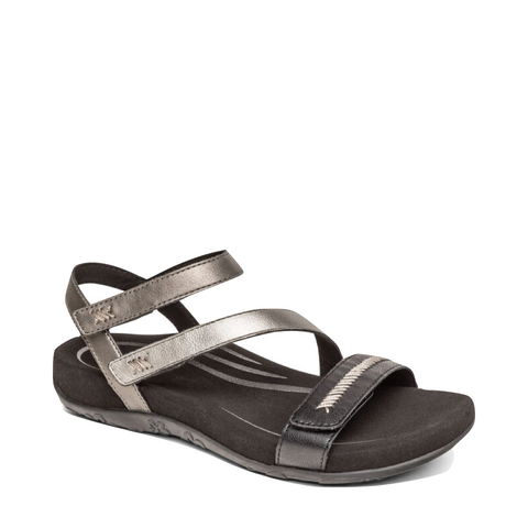Aetrex Women's Gabby Adjustable Quarter Strap Sandal (Black Multi)
