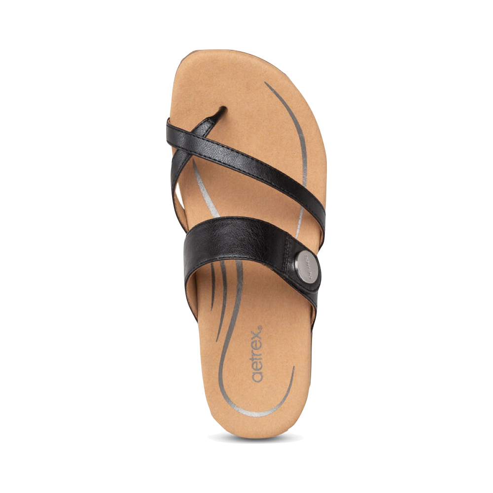 Top-down view of Aetrex Izzy Adjustable Slide Sandal for women.