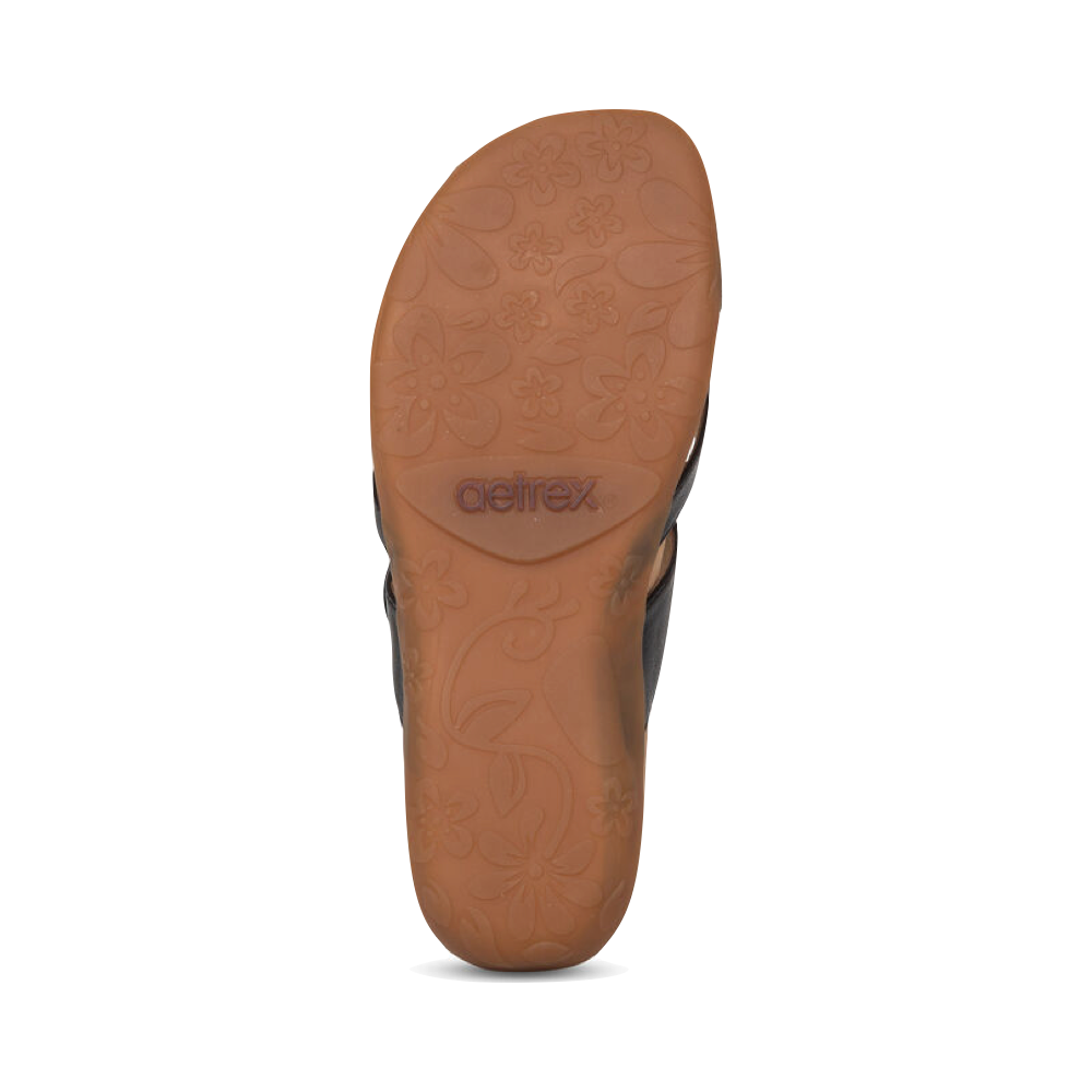 Bottom view of Aetrex Izzy Adjustable Slide Sandal for women.