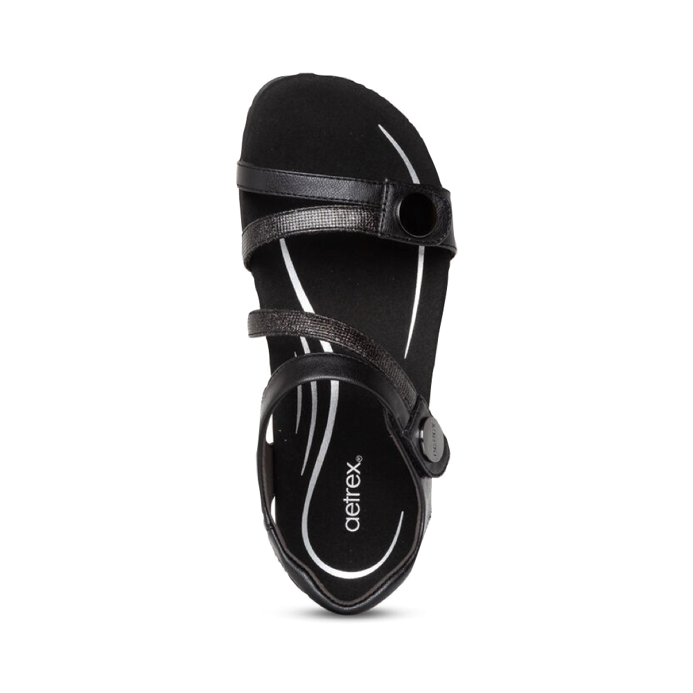 Top-down view of Aetrex Jess Adjustable Quarter Strap Sandal for women.