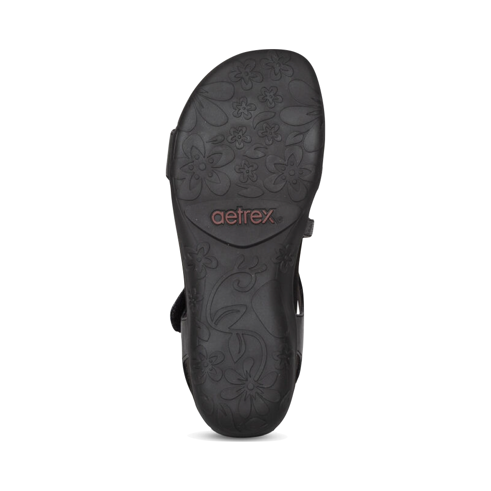 Bottom view of Aetrex Jess Adjustable Quarter Strap Sandal for women.