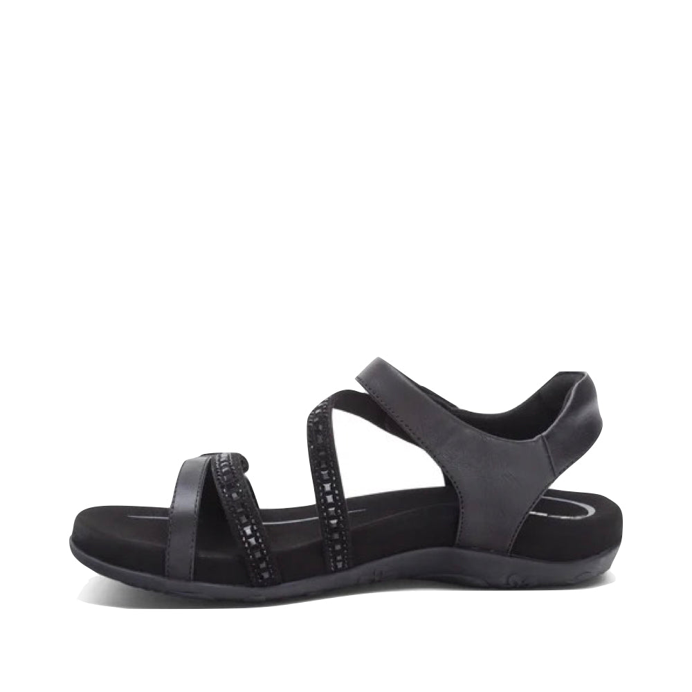 Side (left) view of Aetrex Jess Adjustable Quarter Strap Sandal for women.