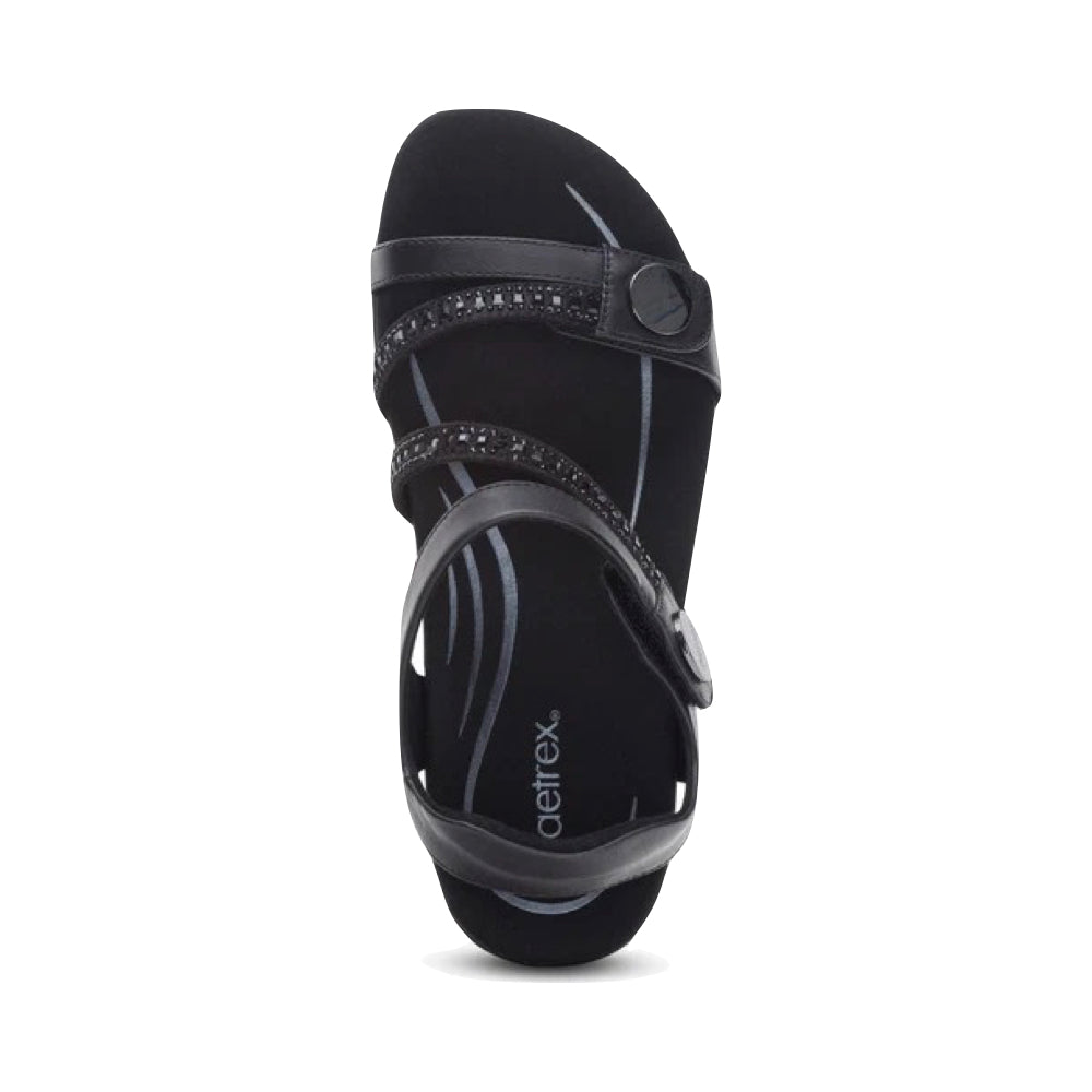 Top-down view of Aetrex Jess Adjustable Quarter Strap Sandal for women.