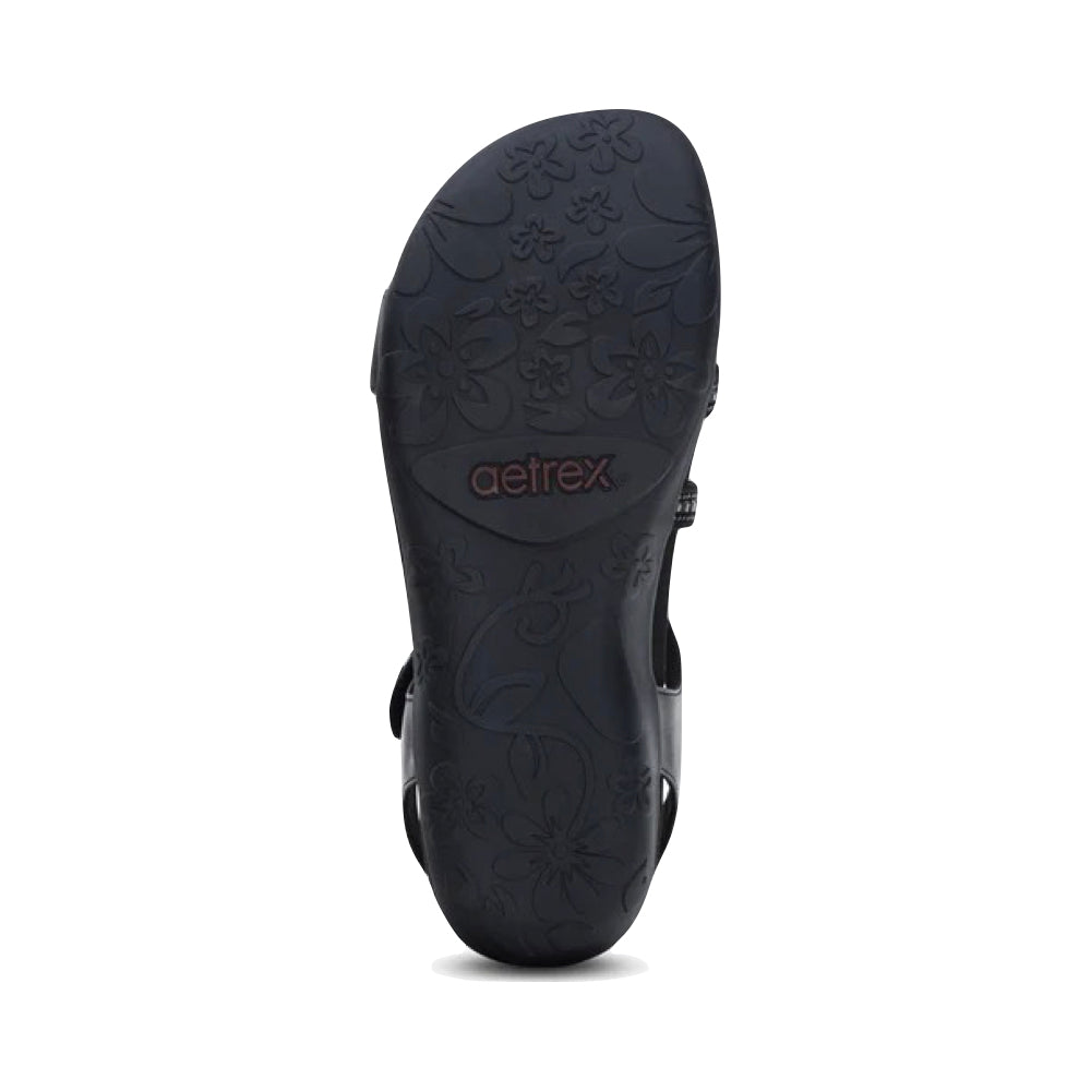 Bottom view of Aetrex Jess Adjustable Quarter Strap Sandal for women.