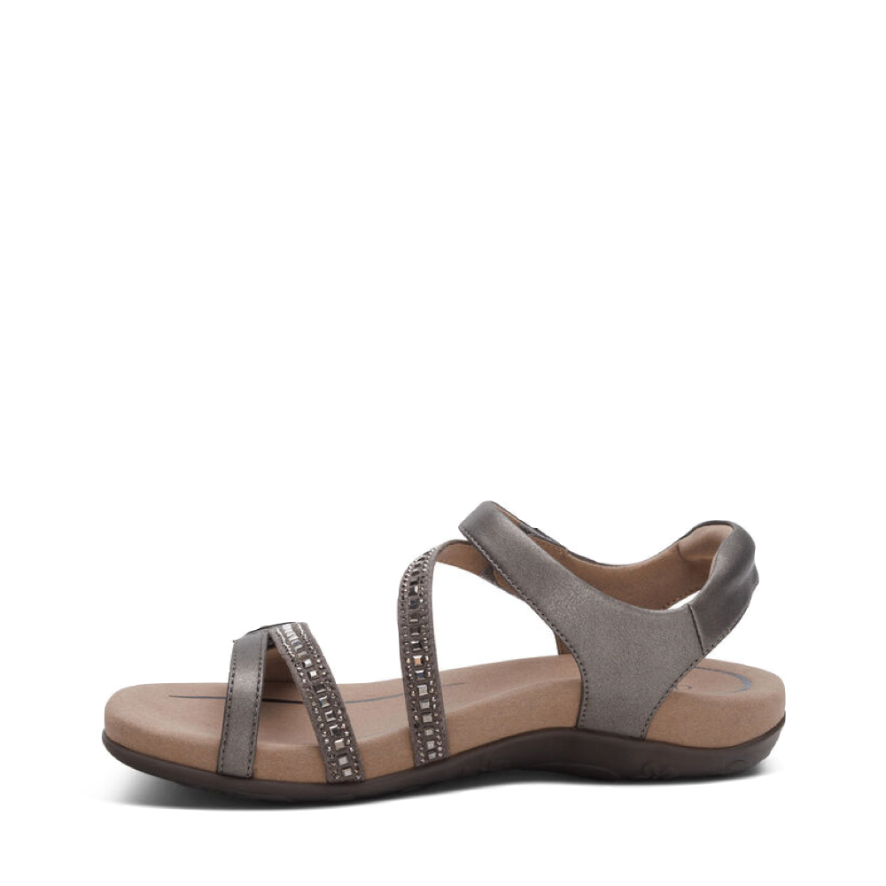 Side (left) view of Aetrex Jess Adjustable Quarter Strap Sandal for women.
