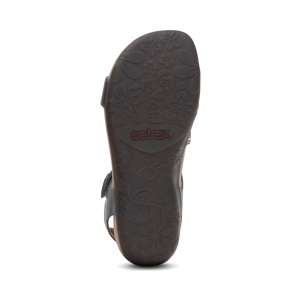 Bottom view of Aetrex Jess Adjustable Quarter Strap Sandal for women.