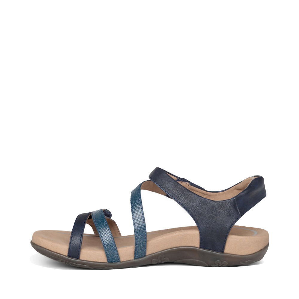 Side (left) view of Aetrex Jess Adjustable Strap Sandal for women.
