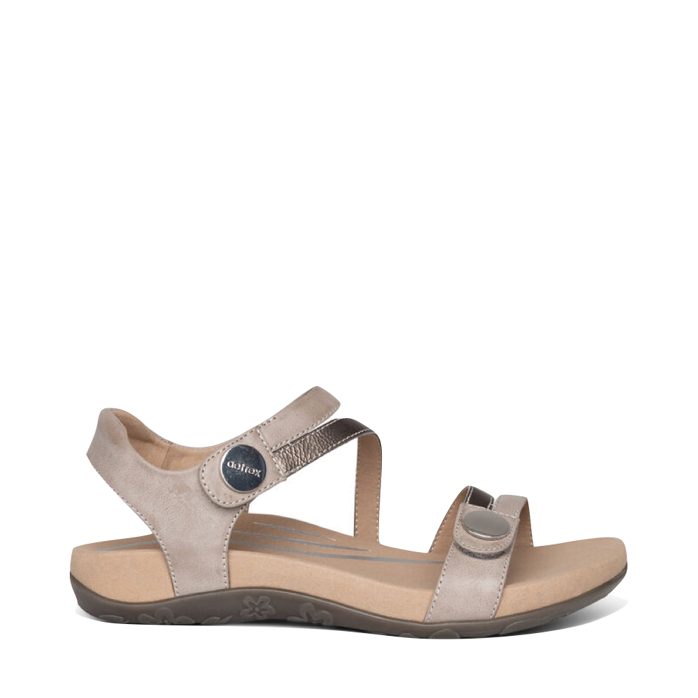 Side (right) view of Aetrex Jess Adjustable Strap Sandal for women.