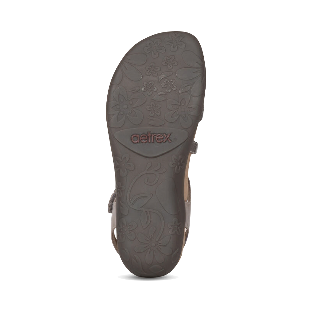 Bottom view of Aetrex Jess Adjustable Strap Sandal for women.