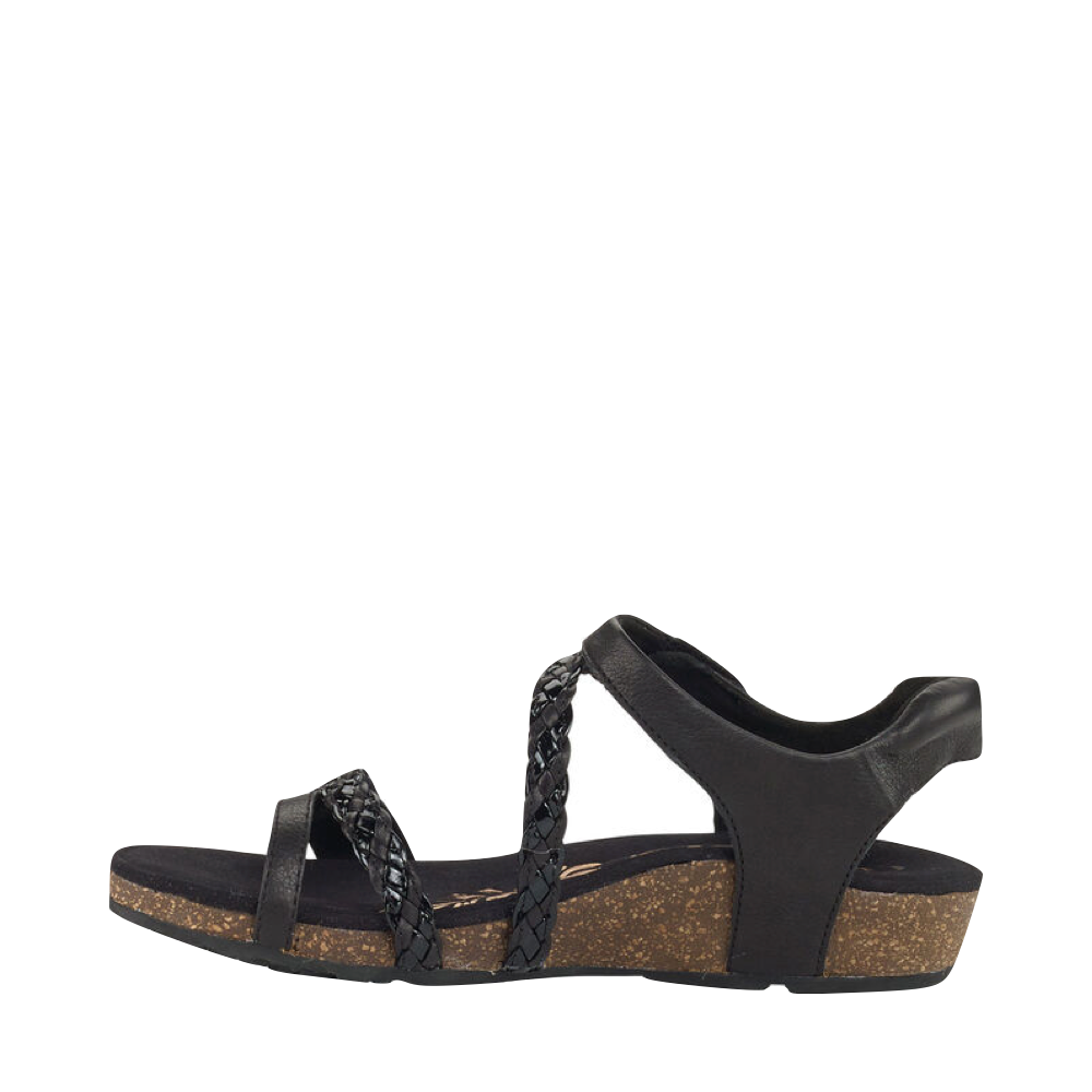 Side (left) view of Aetrex Jillian Braided Quarter Strap Sandal for women.