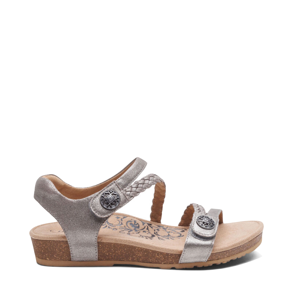 Side (right) view of Aetrex Jillian Braided Quarter Strap Sandal for women.