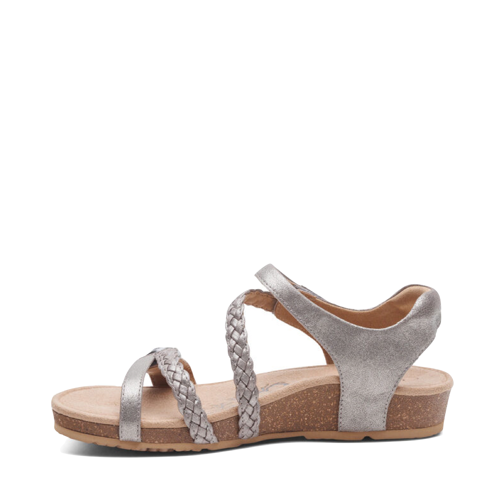 Side (left) view of Aetrex Jillian Braided Quarter Strap Sandal for women.