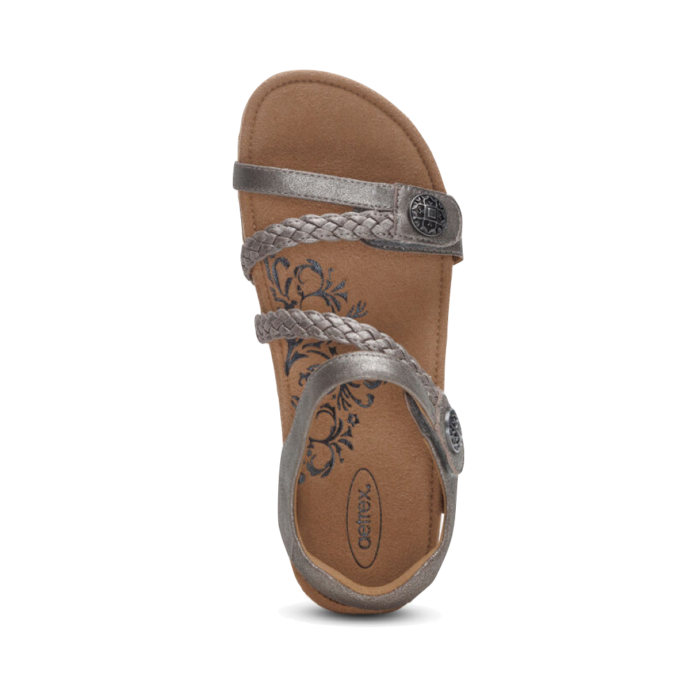 Top-down view of Aetrex Jillian Braided Quarter Strap Sandal for women.