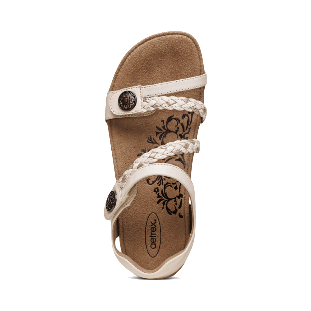 Top-down view of Aetrex Jillian Braided Quarter Strap Sandal for women.