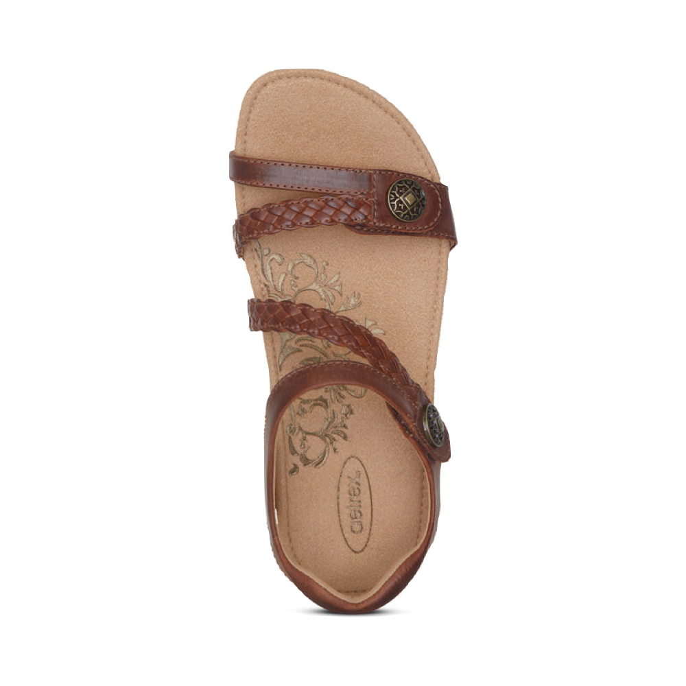 Top-down view of Aetrex Jillian Braided Quarter Strap Sandal for women.