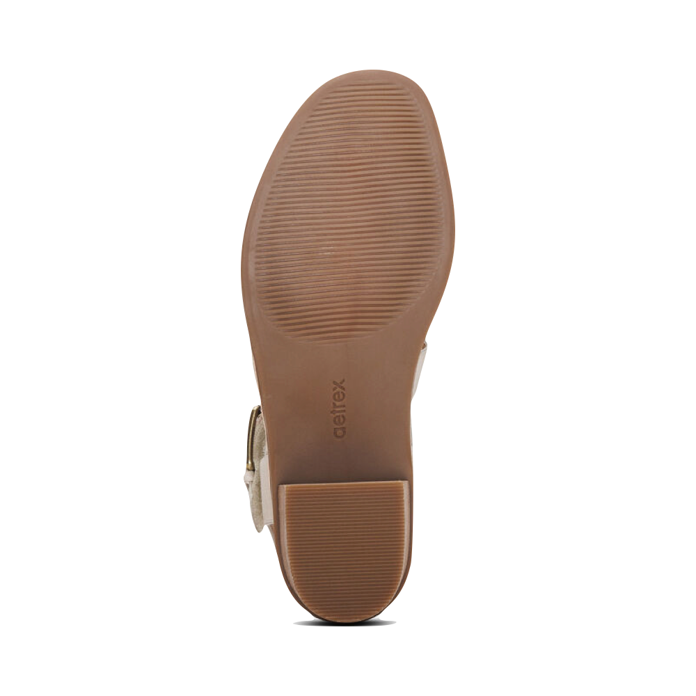 Bottom view of Aetrex Kristin Arch Support Block Heel Sandal for women.