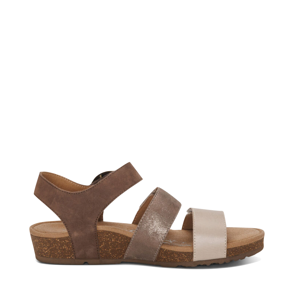 Side (right) view of Aetrex Lily Adjustable Quarter Strap Sandal for women.