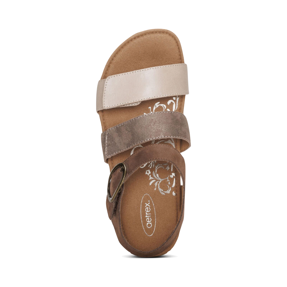 Top-down view of Aetrex Lily Adjustable Quarter Strap Sandal for women.