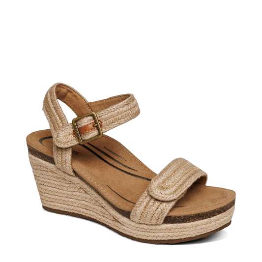 Toe view of Aetrex Sydney Quarter Strap Espadrille Wedge Sandal for women.