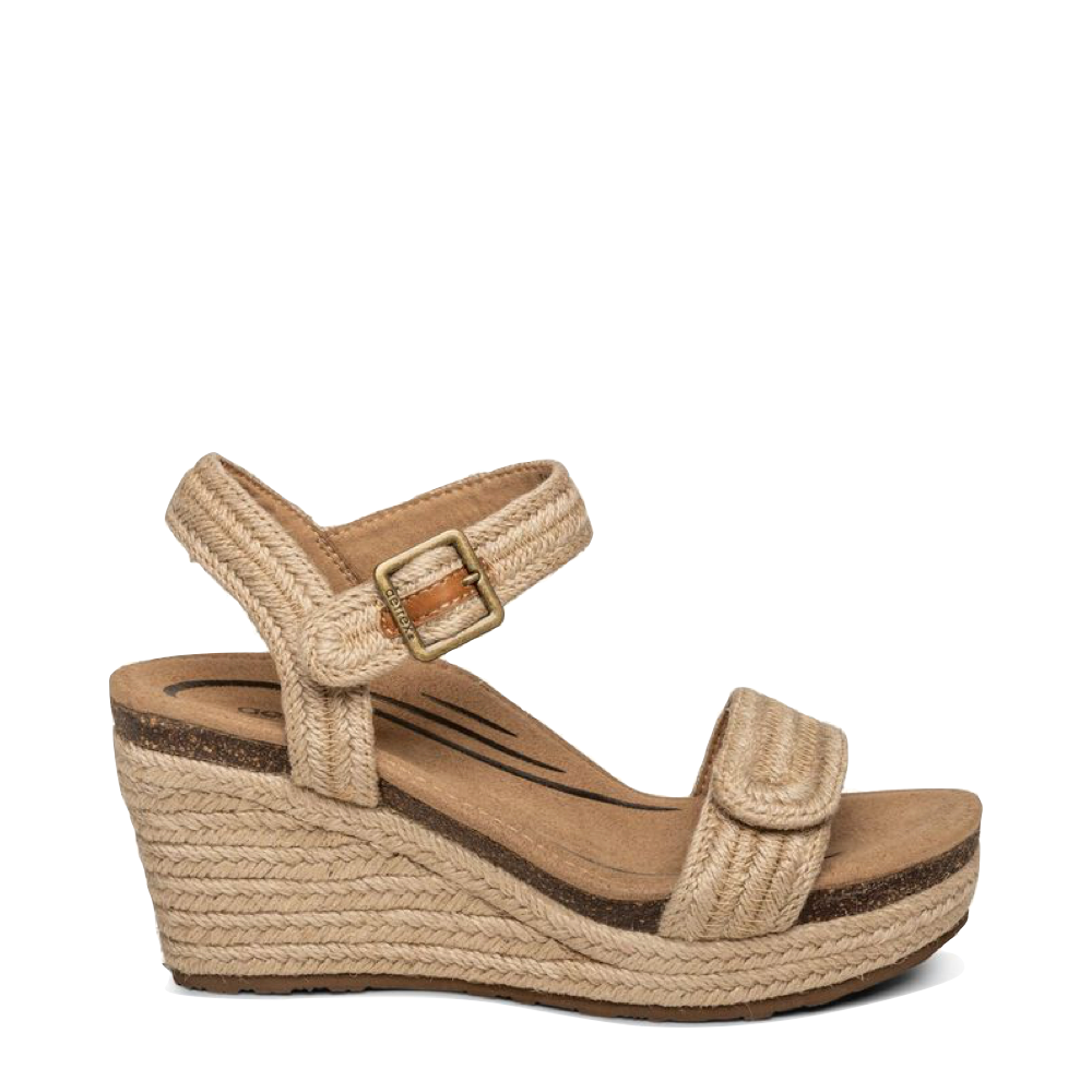 Side (right) view of Aetrex Sydney Quarter Strap Espadrille Wedge Sandal for women.