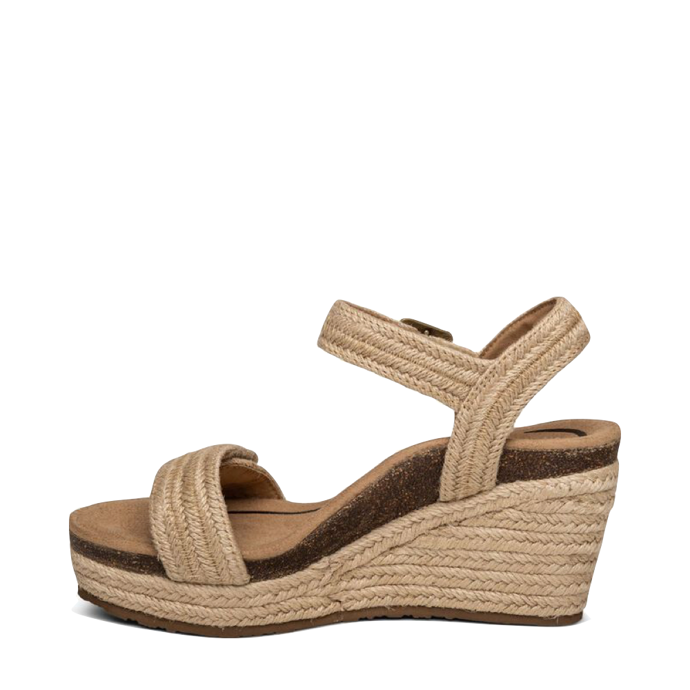 Side (left) view of Aetrex Sydney Quarter Strap Espadrille Wedge Sandal for women.