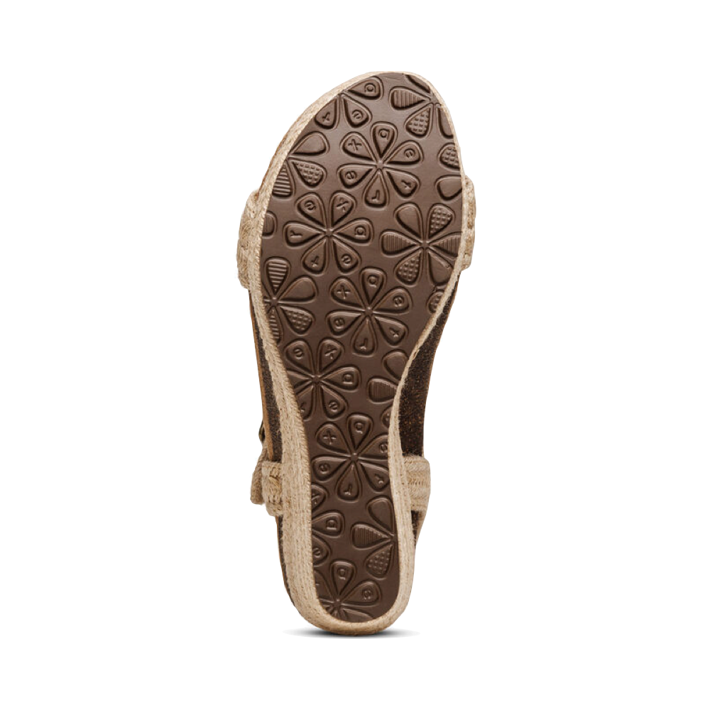 Bottom view of Aetrex Sydney Quarter Strap Espadrille Wedge Sandal for women.