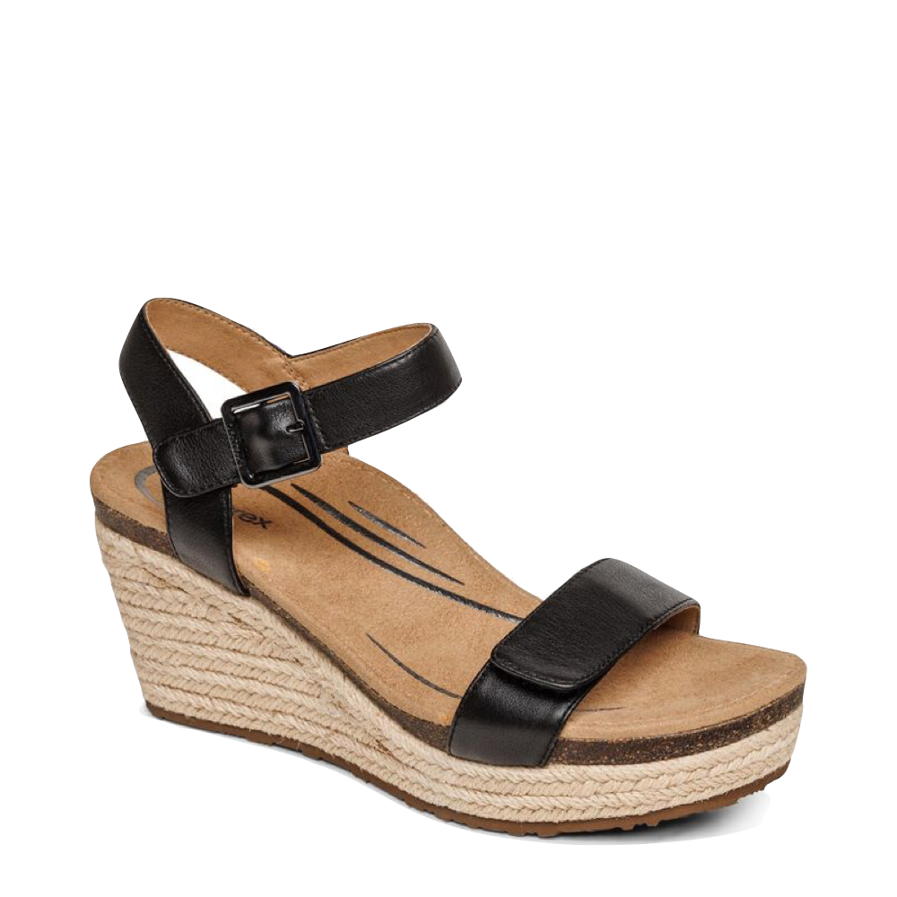 Toe view of Aetrex Sydney Quarter Strap Espadrille Wedge Sandal for women.