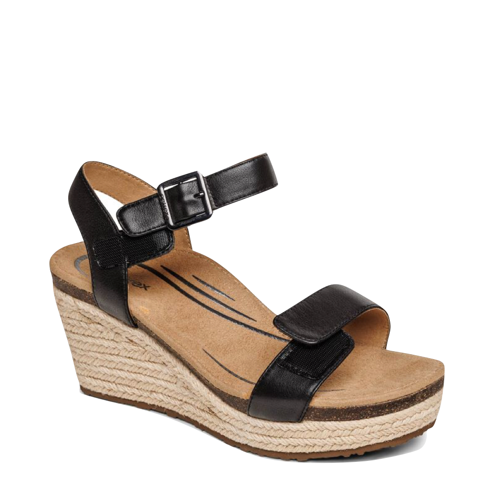 Toe view of Aetrex Sydney Quarter Strap Espadrille Wedge Sandal for women.