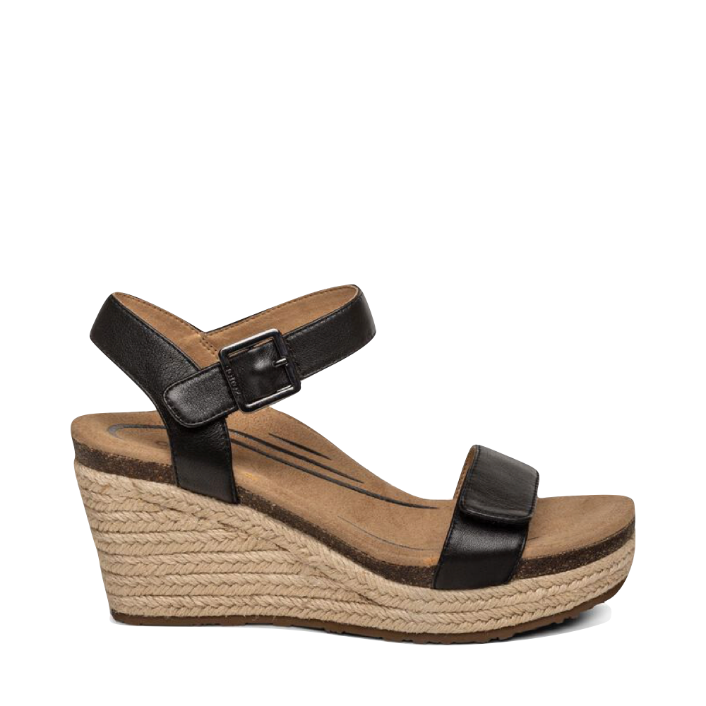 Side (right) view of Aetrex Sydney Quarter Strap Espadrille Wedge Sandal for women.