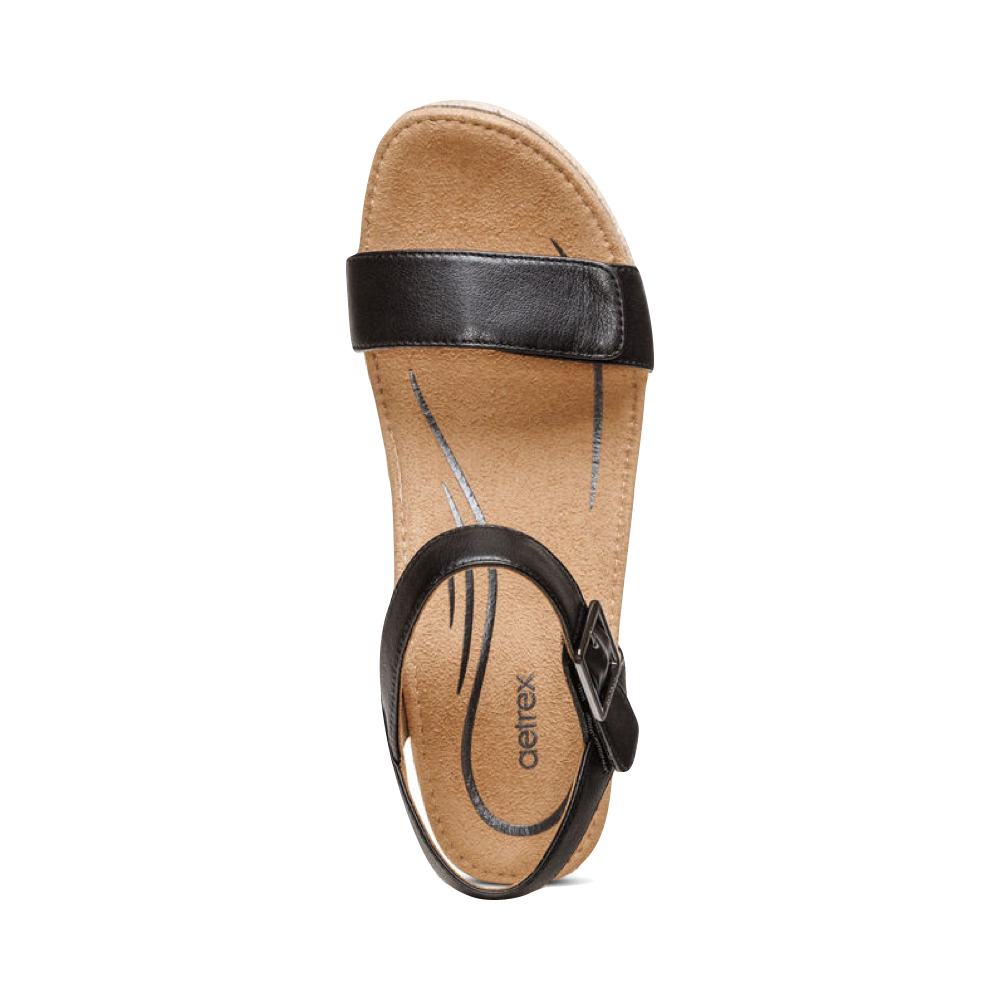 Top-down view of Aetrex Sydney Quarter Strap Espadrille Wedge Sandal for women.