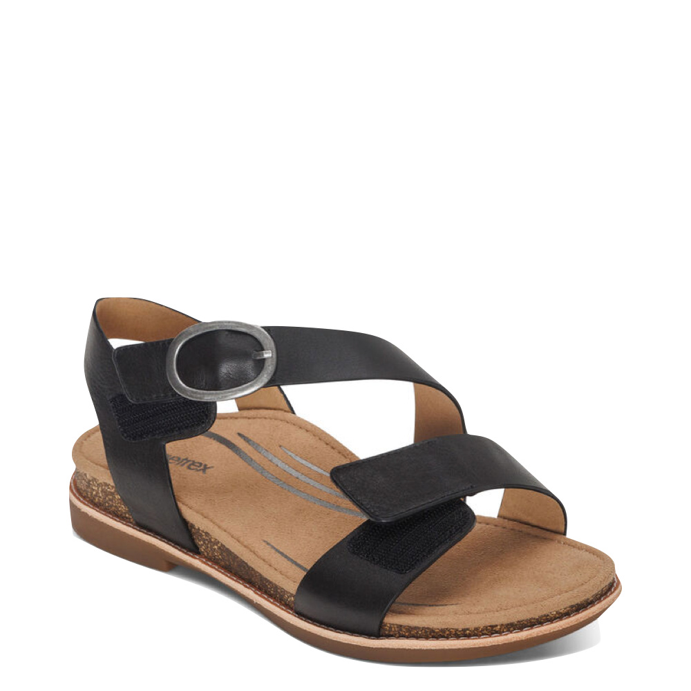 Toe view of Aetrex Tamara Asymmetrical Quarter Strap Sandal for women.