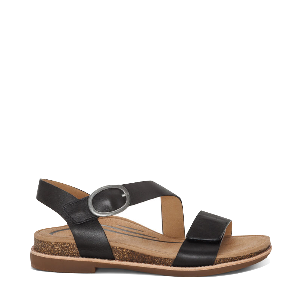 Side (right) view of Aetrex Tamara Asymmetrical Quarter Strap Sandal for women.