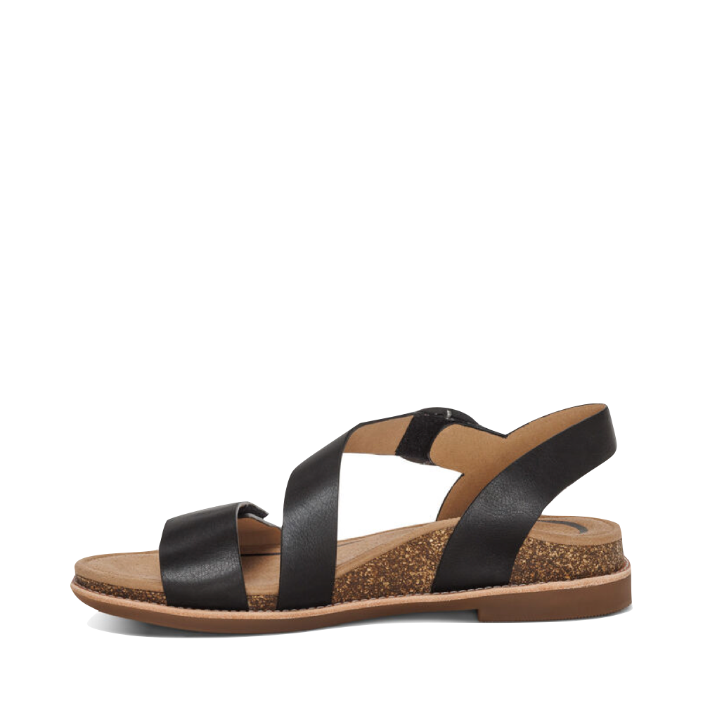 Side (left) view of Aetrex Tamara Asymmetrical Quarter Strap Sandal for women.