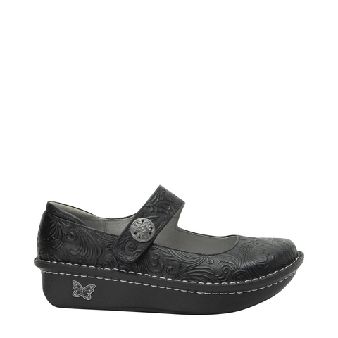 Alegria Women's Paloma Embossed Leather Mary Jane Strap in Night N Gale Black