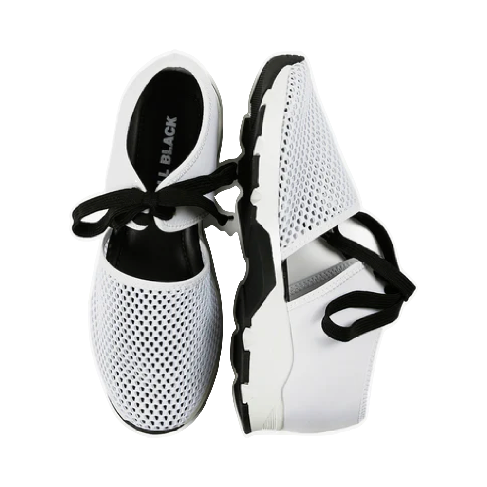 Top-down and side view of All Black Amazing Mesh Sneaker for women.