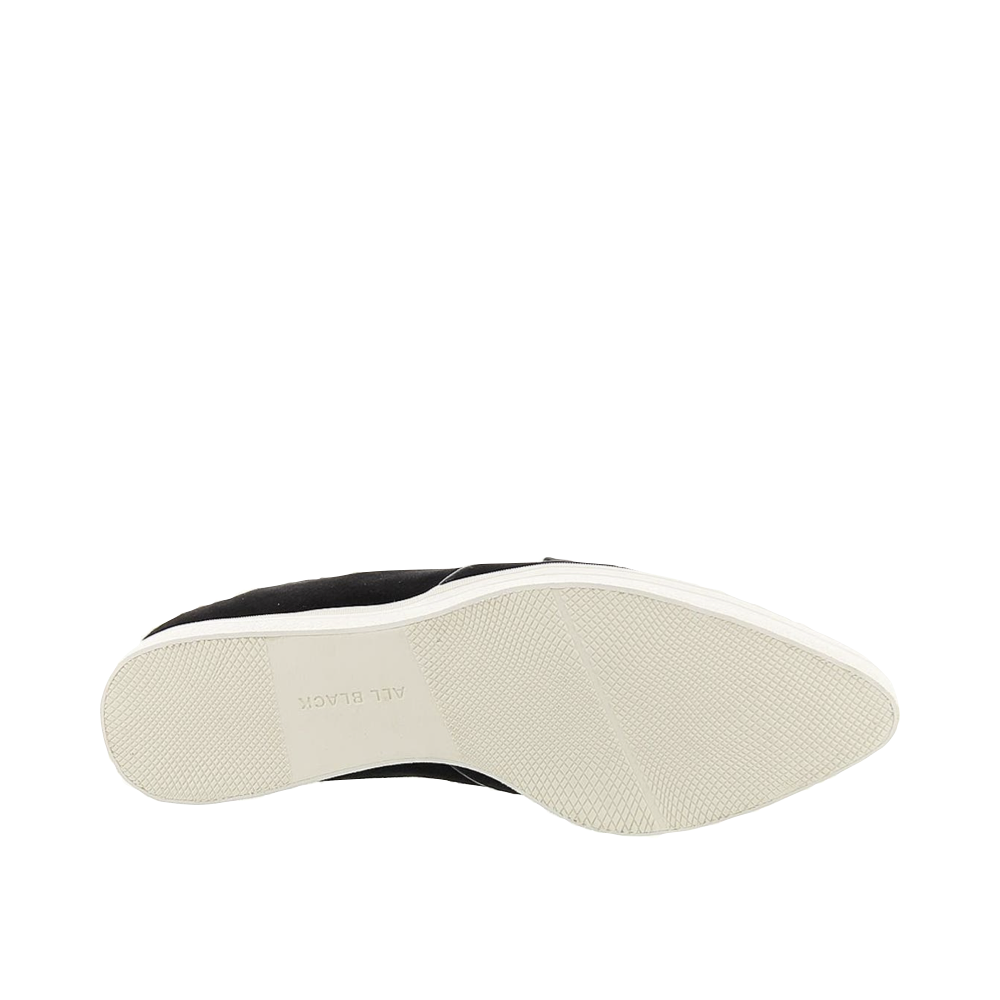 Bottom view of All Black Tux Suede Slip On for women.