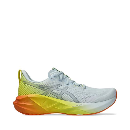 Side (right) view of Asics Novablast 5 Sunny Sizzle Sneaker for men.