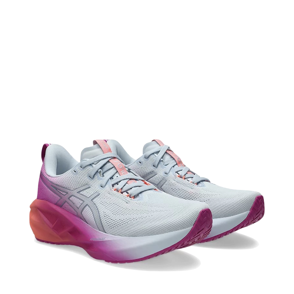 Mudguard and Toe view of Asics Novablast 5 Sunny Sizzle Sneaker for women.