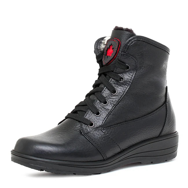 Toe Warmers Women's Blue Mountain Side Zip Lace Waterproof Boot in Black