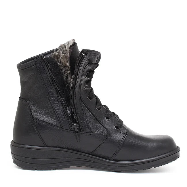Toe Warmers Women's Blue Mountain Side Zip Lace Waterproof Boot in Black