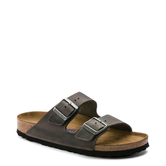 Birkenstock Arizona Oiled Leather Soft Footbed Sandal in Iron Grey