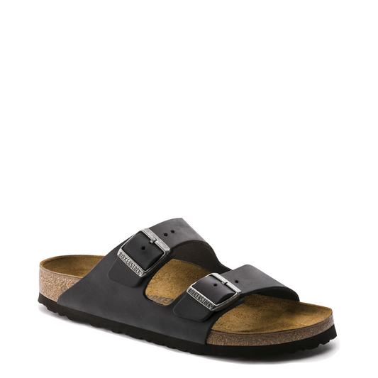 Birkenstock Arizona Oiled Leather Soft Footbed Sandal in Black