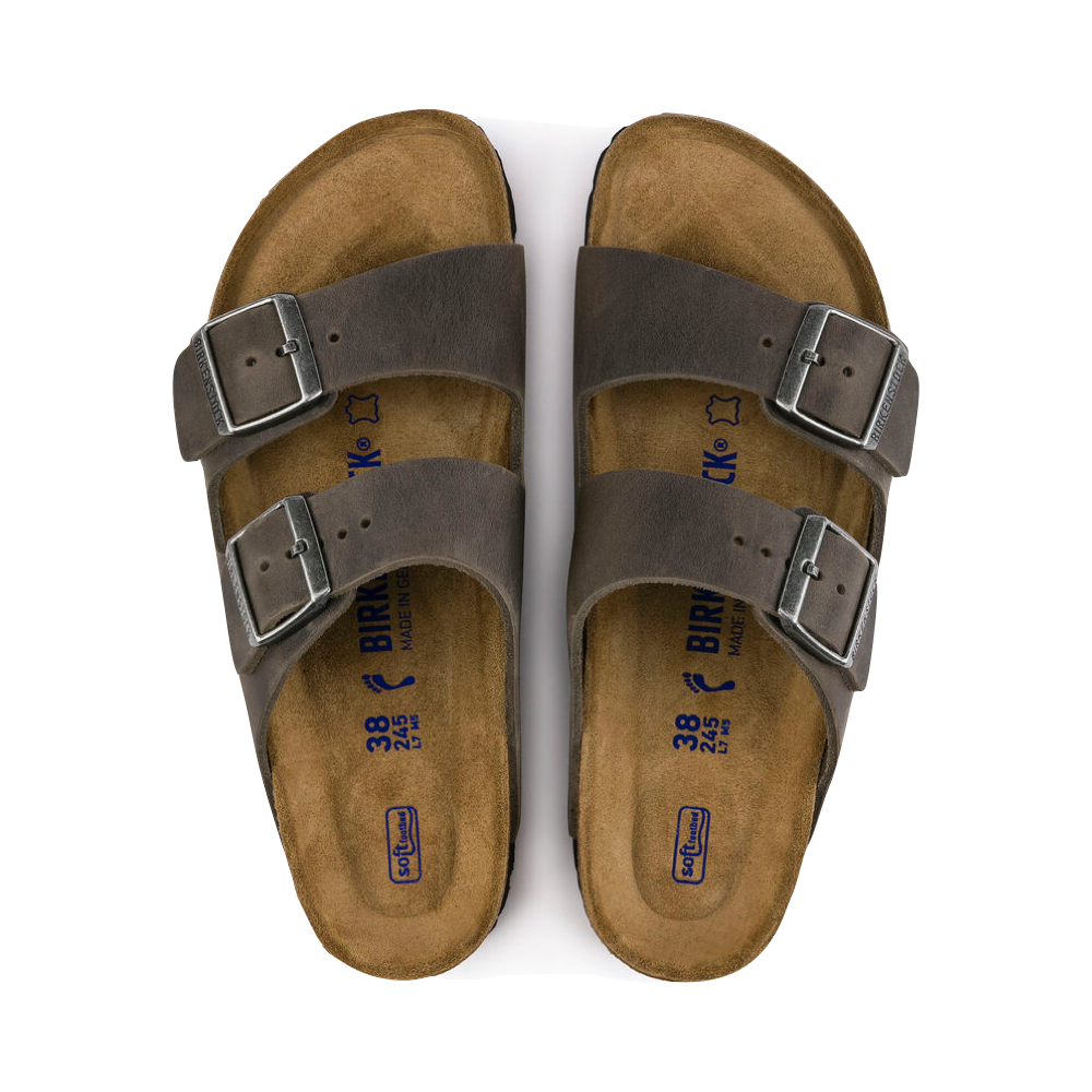 Birkenstock Arizona Oiled Leather Soft Footbed Sandal in Iron Grey