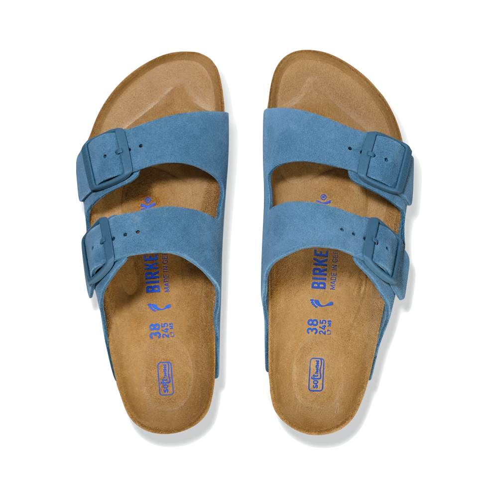 Top-down view of Birkenstock Arizona Suede Soft Footbed Sandal for unisex.